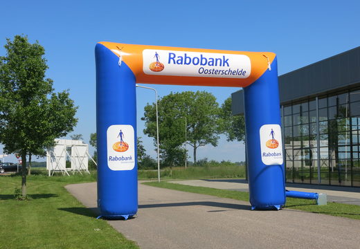 Inflatable custom made rabobank advertisement arch to buy at JB Promotions. Order bespoke inflatable arches online at JB Inflatables UK