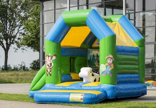 Midi multifun inflatable bouncer with roof for children for sale in farm theme. Buy bouncers online at JB Inflatables UK 