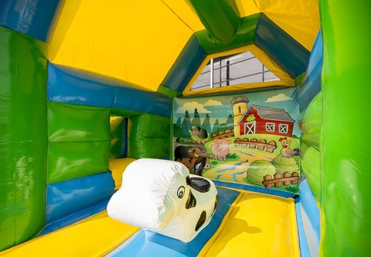 Buy a midi multifun inflatable bouncy castle with roof for kids for commercial use in farm theme at JB Inflatables UK 