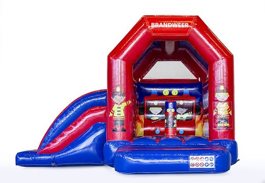 Midi multifun inflatable bouncer with roof for children for sale in fire brigade theme. Buy bouncers online at JB Inflatables UK 