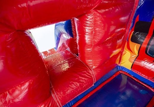 Purchase a midi multifun inflatable bouncer with roof in fire brigade theme for kids. Buy bouncers online at JB Inflatables UK 