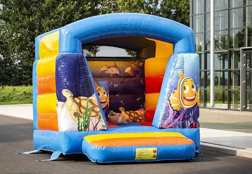 Small blue inflatable bounce house for children in ocean theme for sale at JB Inflatables UK online
