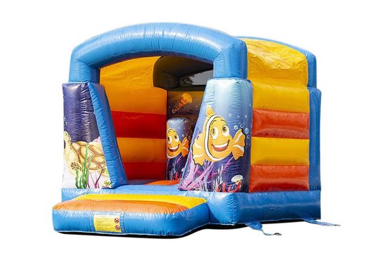 Small inflatable bouncy castle blue for kids to buy in sea theme available at JB Inflatables UK online 