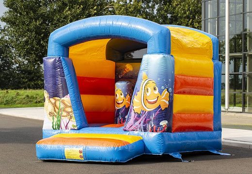 Small inflatable bouncy castle for kids for sale in fish theme. Find us at JB Inflatables UK online