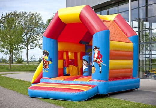 Order a midi multifun blue inflatable bouncy castle with roof for kids in pirate theme. Buy bouncy castles online at JB Inflatables UK 