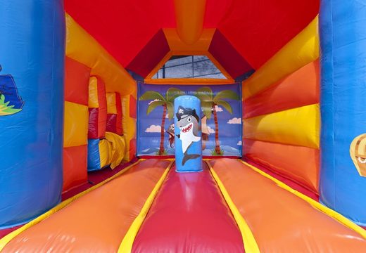 Buy a midi multifun inflatable bouncy castle with roof for kids for commercial use in pirate theme at JB Inflatables UK 