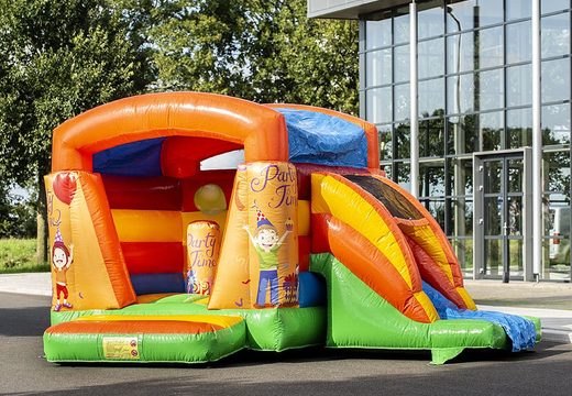 Small inflatable  bouncy castle with slide orange and green to buy for kids. Buy  bouncy castle at JB Inflatables UK online