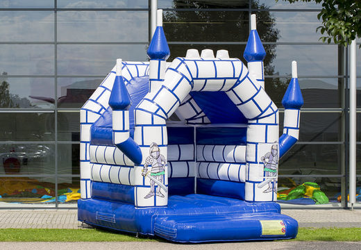 Small bounce house blue white castle theme for sale for kids at JB Inflatables UK online