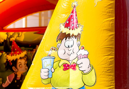 Small bouncer with roof in party theme for sale. Order now at JB Inflatables UK online