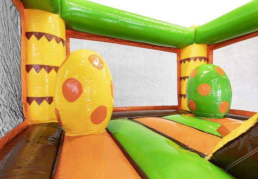 Dinosaur-themed mini multiplay bouncer with slide for sale. Buy inflatable bouncers with slide for kids online at JB Inflatables UK