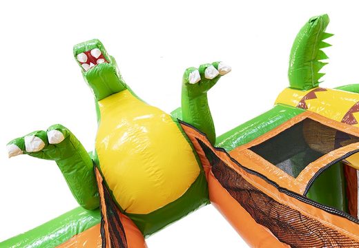 Dinosaur-themed mini multiplay bouncy castle with slide for sale. Buy inflatable bouncy castles with slide for kids online at JB Inflatables UK