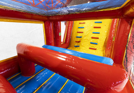 Obstacle course 13.5 meters long in theme rollercoaster with appropriate 3D objects for children. Order inflatable obstacle courses now online at JB Inflatables UK
