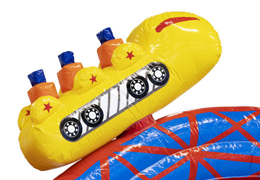 Buy modular 13.5m rollercoaster themed obstacle course with matching 3D objects for kids. Order inflatable obstacle courses now online at JB Inflatables UK