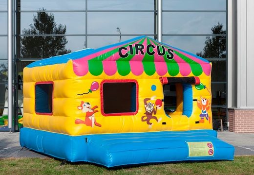 Circus themed inflatable ball pit with a 3D object on the roof and fun pictures on the walls. Order bouncy castles online at JB Inflatables UK