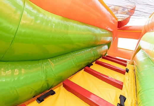 Jungle bouncer with slides, obstacles with fun jungle-themed prints for kids. Buy bouncers online at JB Inflatables UK