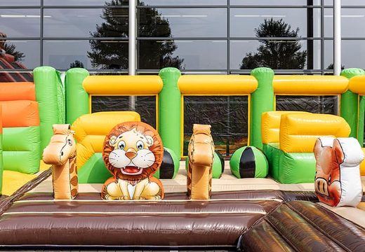 Order colored inflatable park in jungle theme for children. Buy bouncy castles online at JB Inflatables UK