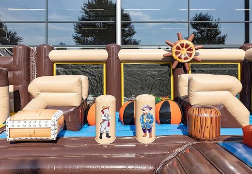 Buy Bounce World pirate bouncer with slides and all kinds of obstacles with pirate prints for kids. Order bouncers online at JB Inflatables UK
