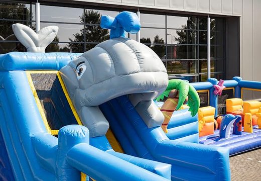 Inflatable bouncer in the Seaworld theme with slides and fun obstacles with prints for children. Buy bouncers online at JB Inflatables UK