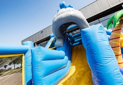 World seaworld bouncy castle with multiple slides and all kinds of obstacles with prints that match the theme for children. Buy bouncy castles online at JB Inflatables UK