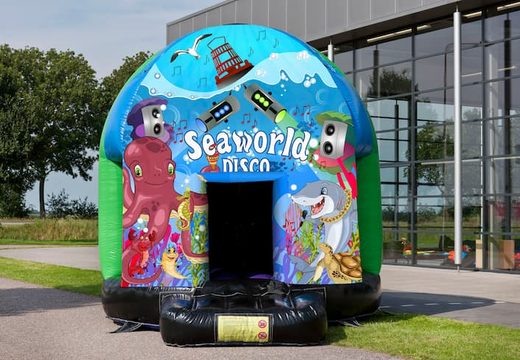 For sale disco multi-themed 4,5meters bounce house in Seaworld theme for kids. Order inflatable bounce houses now at JB Inflatables UK