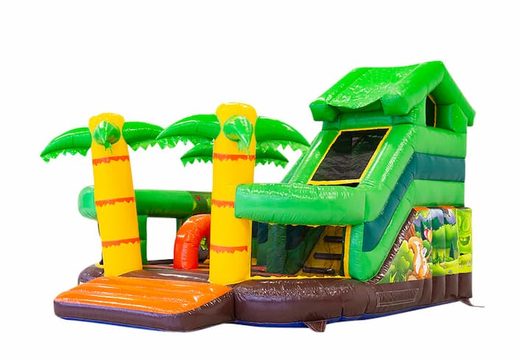 Buy a large inflatable open multiplay bouncy castle with slide in the theme funcity jungle for children. Order bouncy castles online at JB Inflatables UK