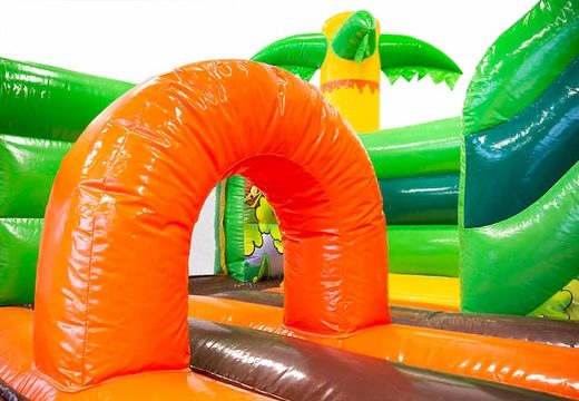 Order inflatable open multiplay bouncer with slide in jungle theme for children. Buy bouncers online at JB Inflatables UK