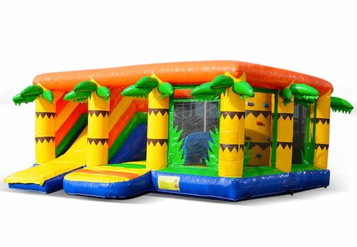 Buy a large indoor inflatable multiplay bouncy castle with slide in theme jungle for children. Order bouncy castles online at JB Inflatables UK