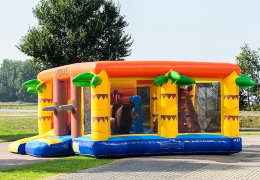 Buy indoor multiplay pirate bouncy castle in a limited height of 2.74 meters and with a slide for children. Order bouncy castles online at JB Inflatables UK