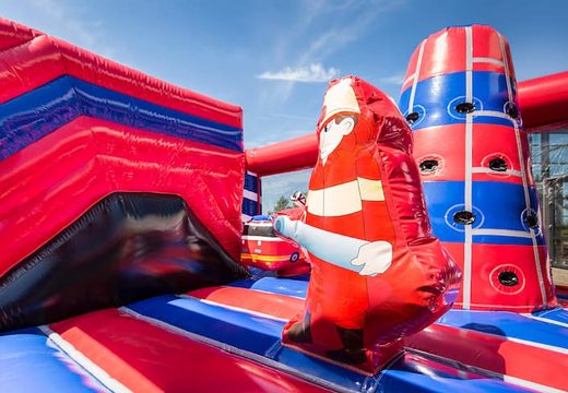 Buy a fire brigade-themed bouncy castle with a slide for kids. Buy bouncy castles online at JB Inflatables UK
