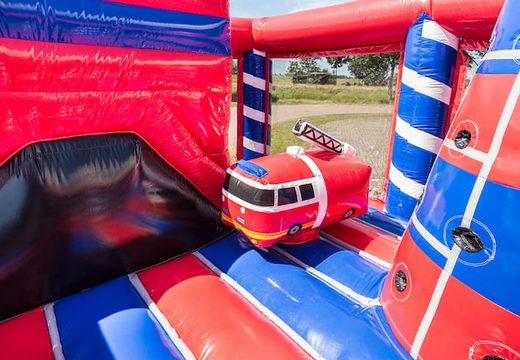 Firefighting themed bouncer with a slide for children. Order bouncers online at JB Inflatables UK