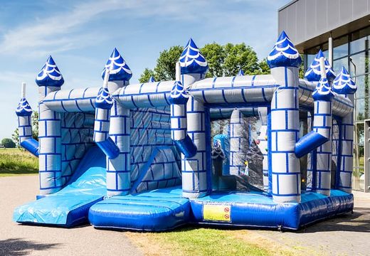 Buy indoor multiplay castle bouncy castle in a limited height of 2.74 meters and with a slide for children. Order bouncy castles online at JB Inflatables UK