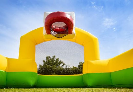 Groot opblaasbaar open bubble boarding springkussen met schuim kopen in thema sport basketbal voetbal voor jongens