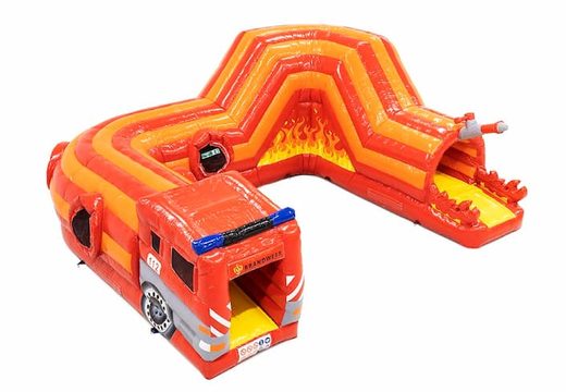 Order a crawl tunnel bouncy castle in the theme of fire brigade for children. Buy bouncy castles online at JB Inflatables UK