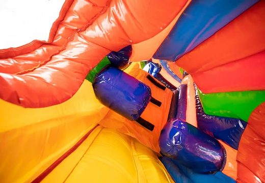 Buy a covered crawl tunnel bouncer in the circus theme with obstacles, a climbing slope and a slide for children. Order bouncers online at JB Inflatables UK