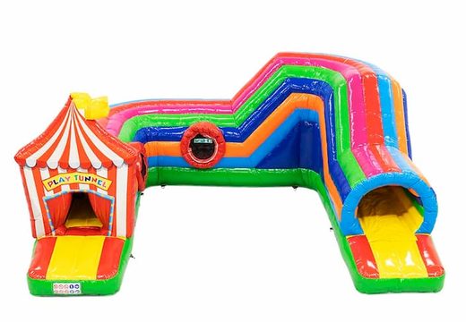 Buy Playfun crawl tunnel bouncy castle in circus theme for children. Order bouncy castles online at JB Inflatables UK