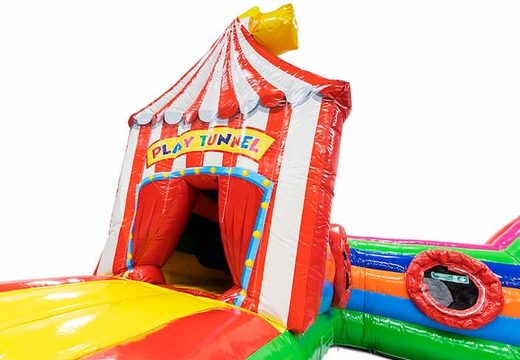 Order a crawl tunnel bouncy castle in the circus theme for children. Buy bouncy castles online at JB Inflatables UK