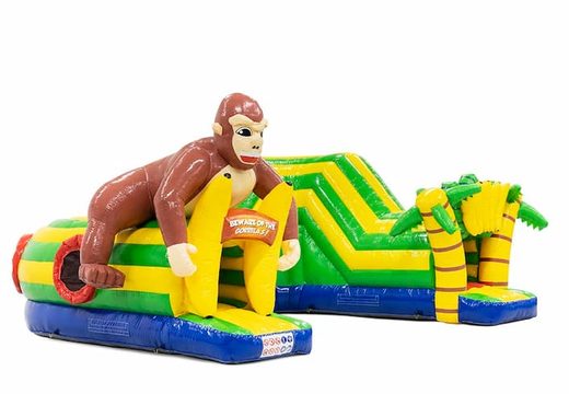 Crawl tunnel Gorilla bouncy castle with obstacles, a climbing slope and sliding slope for kids. Buy bouncy castles online at JB Inflatables UK