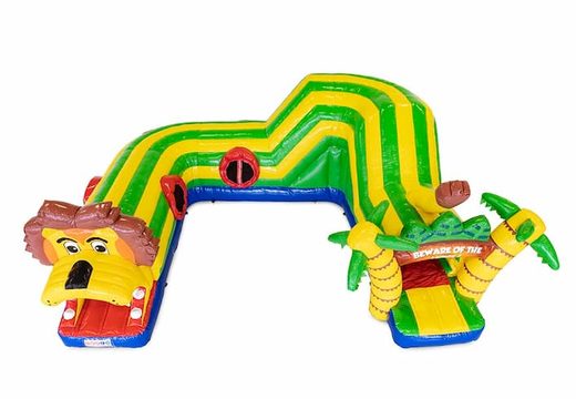 Buy Playfun crawl tunnel bouncy castle in lion theme for children. Order bouncy castles online at JB Inflatables UK