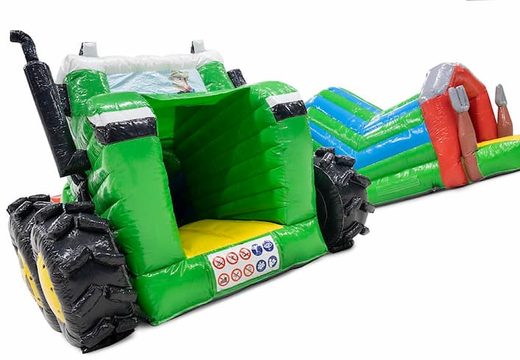 Order a crawl tunnel bouncy castle in tractor theme for children. Buy bouncy castles online at JB Inflatables UK