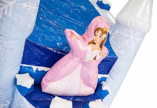 Ice themed bouncy castle with a slide and 3D objects for children. Order bouncy castles online at JB Inflatables UK