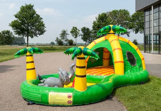 Buy an inflatable half-open play fun bouncy castle in the playzone jungle theme for children. Order bouncy castles online at JB Inflatables UK