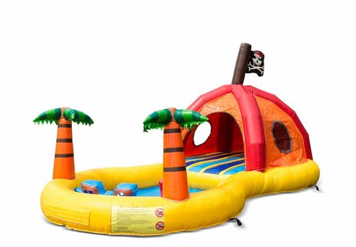 Buy a large inflatable semi-open play fun bouncy castle with pool in the playzone pirate pirate theme for children. Order bouncy castles online at JB Inflatables UK