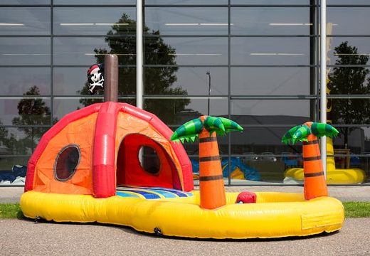 Playzone pirate bouncy castle with plastic balls and 3D objects for children. Buy bouncy castles online at JB Inflatables UK