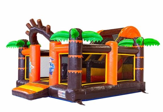 Buy large inflatable open multiplay slidebox bouncy castle with slide in pirate theme for children. Order inflatable bouncy castles online at JB Inflatables UK