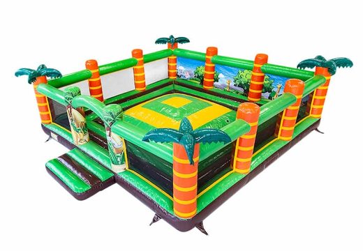 Buy a large inflatable open play mountain bouncy castle with walls in the jungle theme for children. Order bouncy castles online at JB Inflatables UK