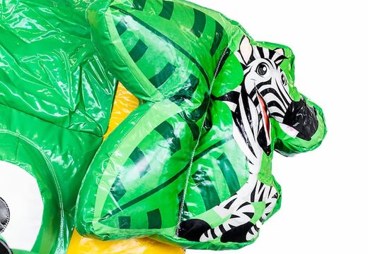 Order large inflatable indoor Jungleworld multiplay bouncy castle with slide in Lego theme for kids. Buy bouncy castles online at JB Inflatables UK