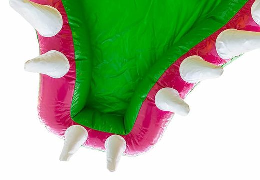 Order a Jungleworld themed bouncer in a unique design with two entrances, a slide in the middle and 3D objects for children. Buy bouncers online at JB Inflatables UK