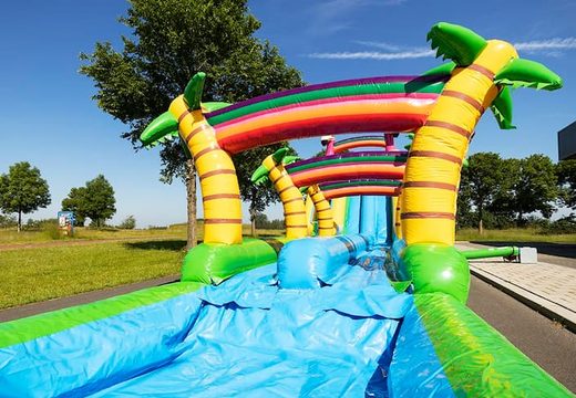 Order Drop & Slide Jungle bouncy castle with double slide for kids. Buy inflatable bouncy castles online at JB Inflatables UK