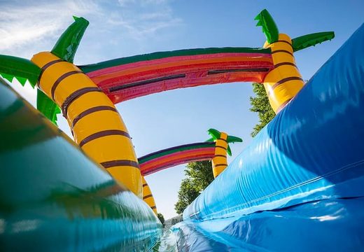Buy Drop & Slide Jungle bouncy castle with double slide for children. Order bouncy castles online at JB Inflatables UK