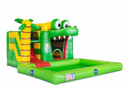 Buy a small splash inflatable bouncy castle in crocodile theme with a pool for kids at JB Inflatables UK. Order inflatable bouncy castles online at JB Inflatables UK.
